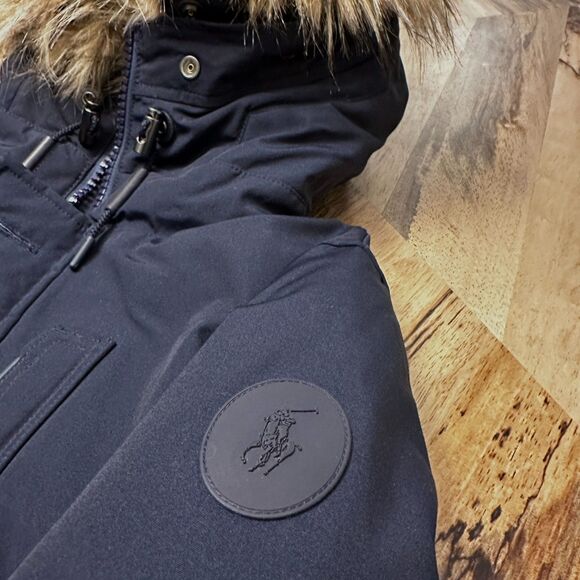 Polo Ralph Lauren Down Parka RL Navy Faux Fur Hood Women’s M - Picture 8 of 17